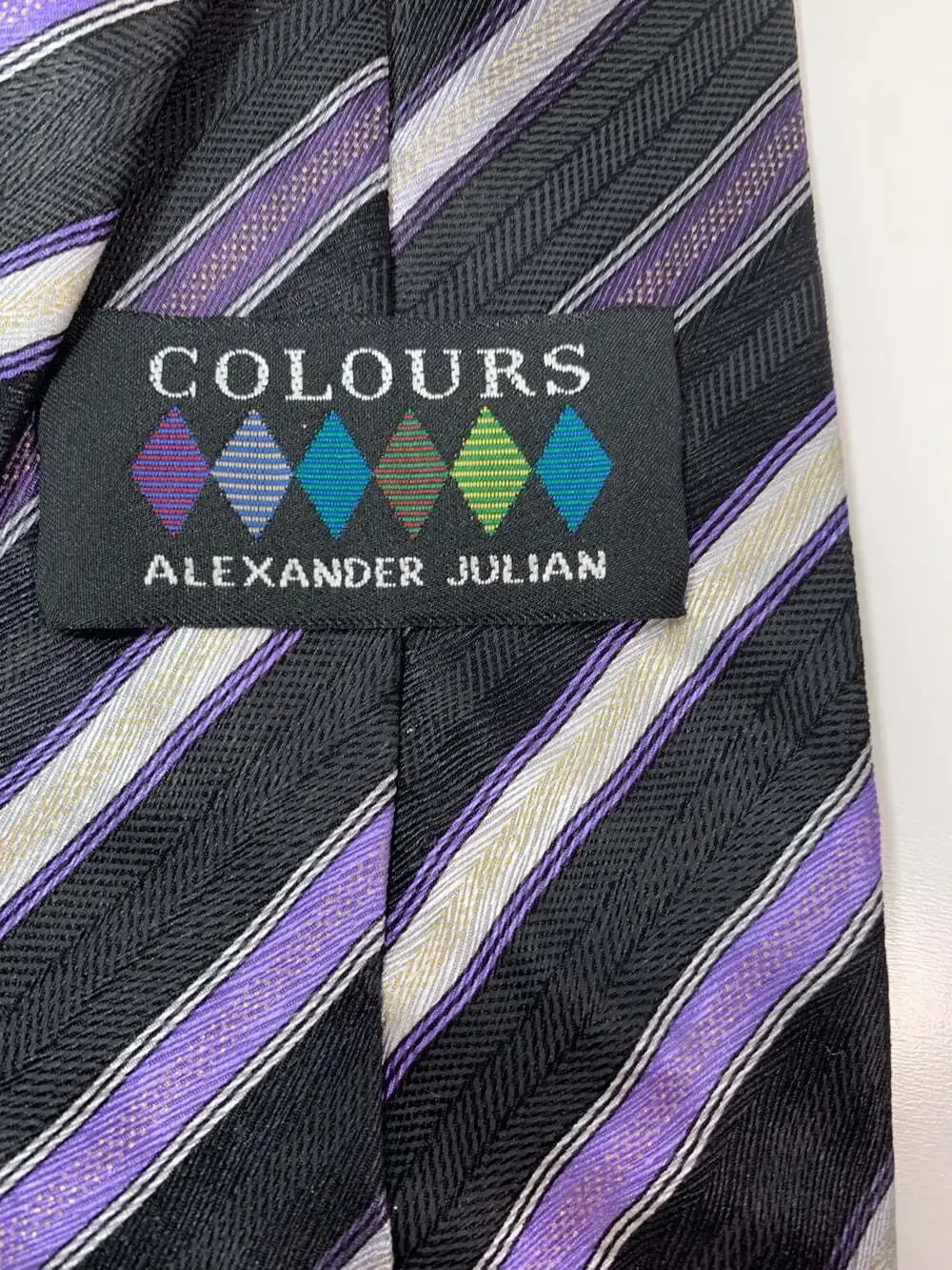 Rep Tie silk Alexander Julian black purple silver men’s neck tie